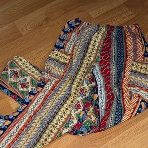 VTG Boho Pendulum Pants Rainbow Patchwork  Flare Rainbow Seersucker 1970s XS